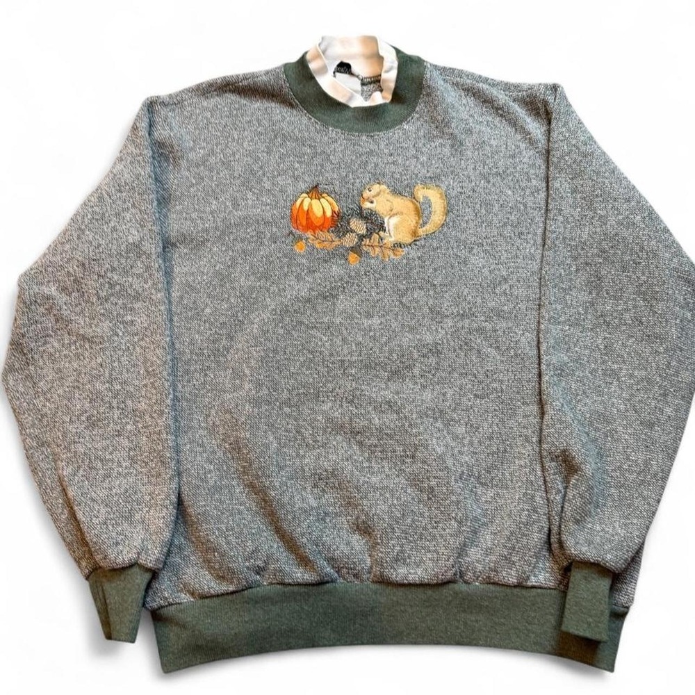 Vintage fall autumn cottage core granny pumpkin squirrel sweatshirt size large